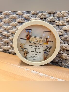 Disney At Home Entertainment Set Glass Beverage Charms & Coasters Mickey Mouse